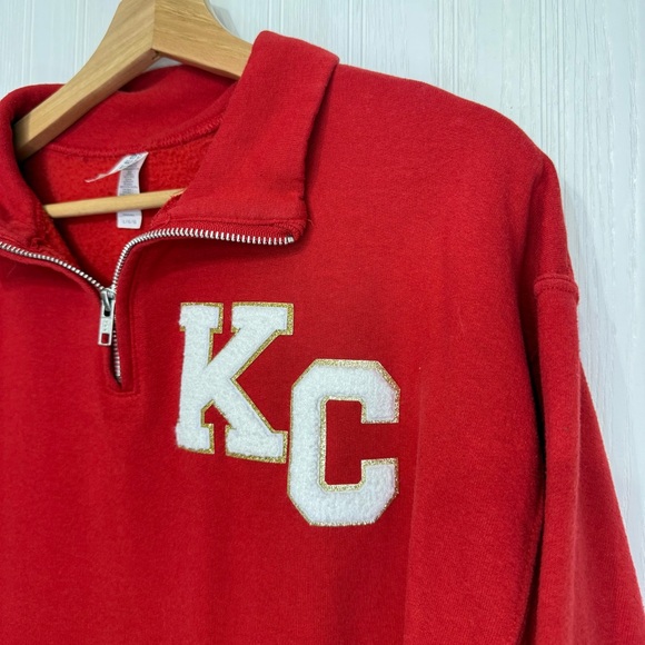 Jerzees KC Chiefs 1/4 zip sweatshirt sweater size large patch - Picture 4 of 8
